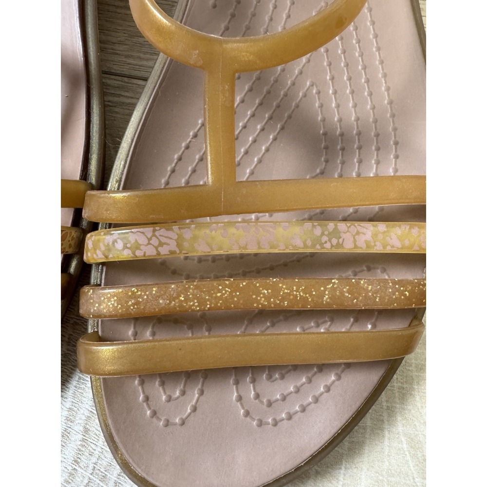 Crocs Womens Isabella Sandals 8 Bronze Gold Strappy Flat Jelly Slingback Shoes - Picture 6 of 8